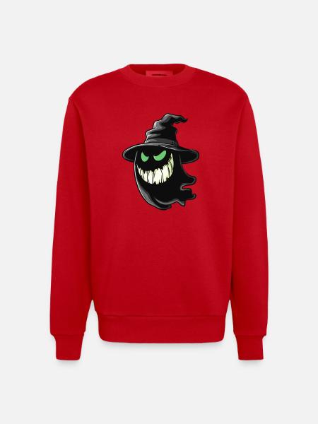 Ghost with Smile, Wandering Spectre, Apparition - Heavyweight Oversized Organic Crew Neck Made in EU - red