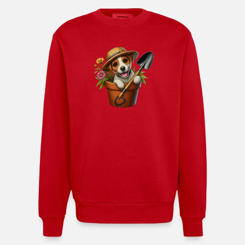 Jack Russell Terrier Blumentopf Gartendesign - Heavyweight Oversized Organic Crew Neck Made in EU - Rot