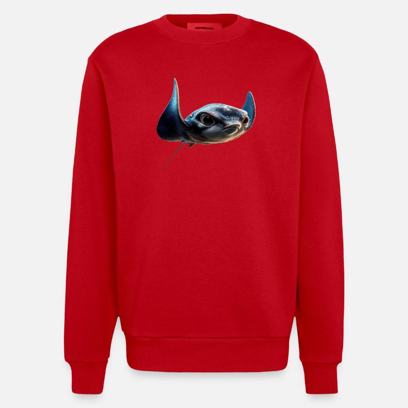 Manta Rochen Teufelsrochen Stachelrochen Taucher - Heavyweight Oversized Organic Crew Neck Made in EU - Rot