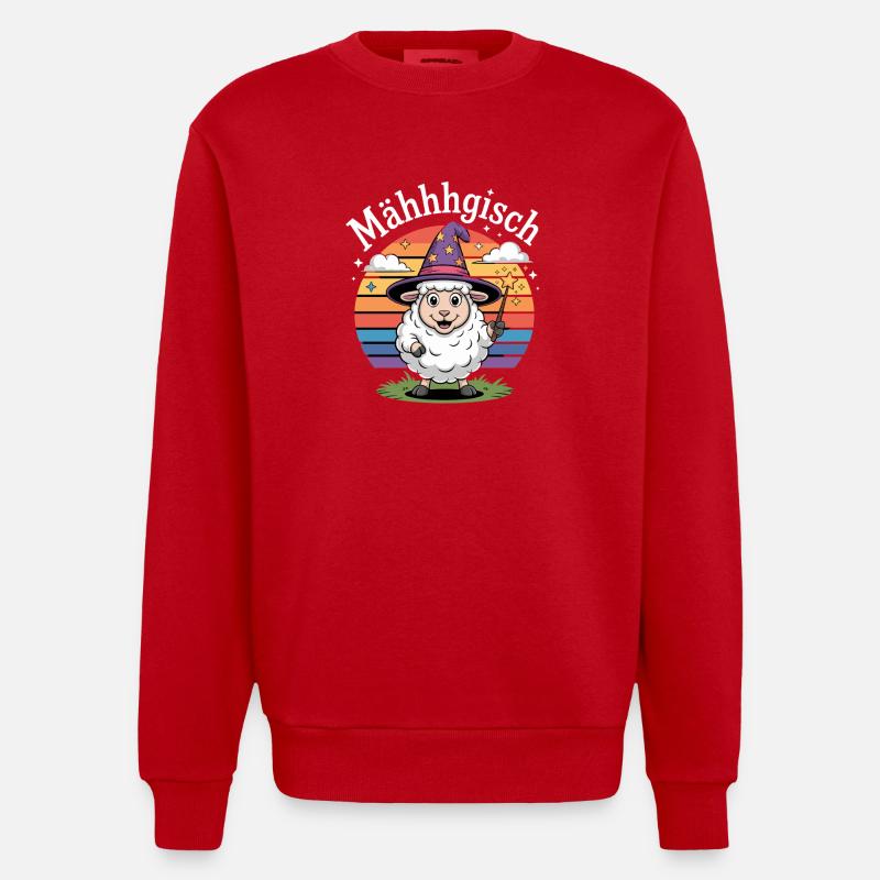 Mähhhgisch Schaf Zauberer Regenbogen - Heavyweight Oversized Organic Crew Neck Made in EU - Rot
