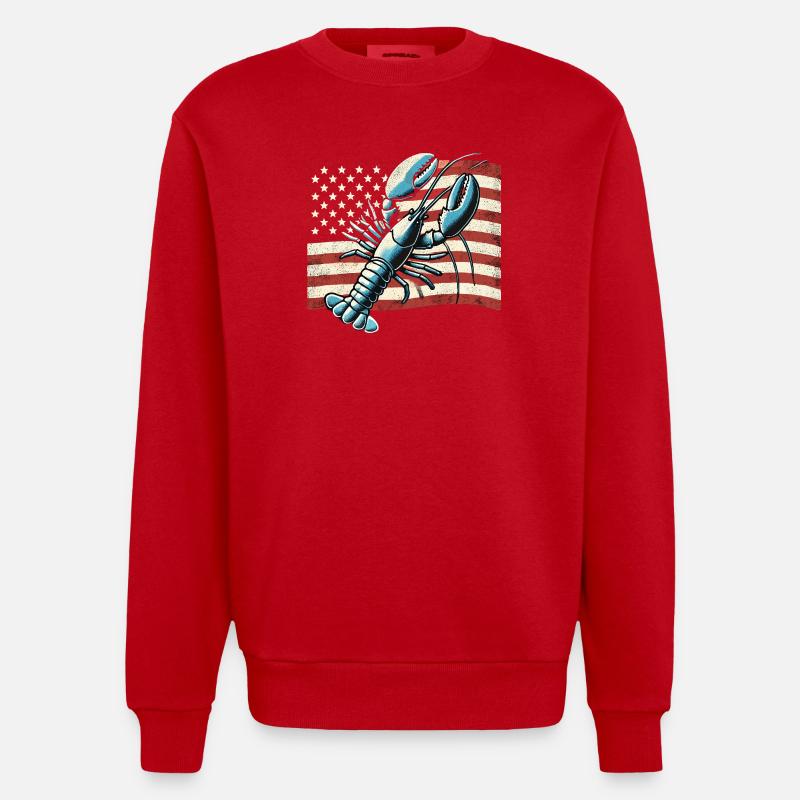 Homard devant le drapeau américain - Sweat bio épais oversize fabriqué en UE - rouge