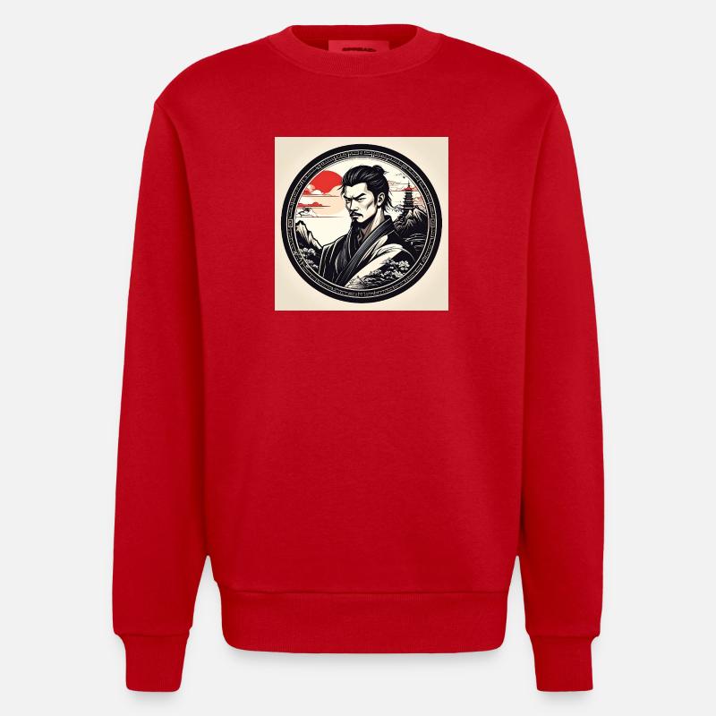 Samurai in circle frame sunset - Heavyweight Oversized Organic Crew Neck Made in EU - red
