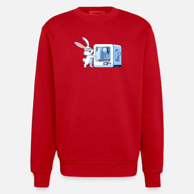 Funny Rabbit Nerd Programmer 3D Printer - Heavyweight Oversized Organic Crew Neck Made in EU - red