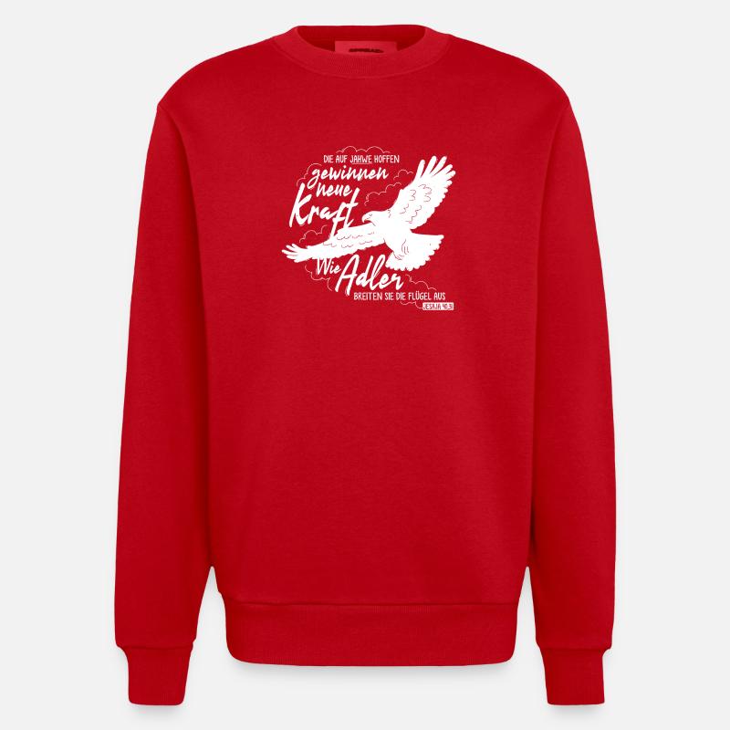 Isaiah 40:31 - Like Eagle Lettering - Heavyweight Oversized Organic Crew Neck Made in EU - red