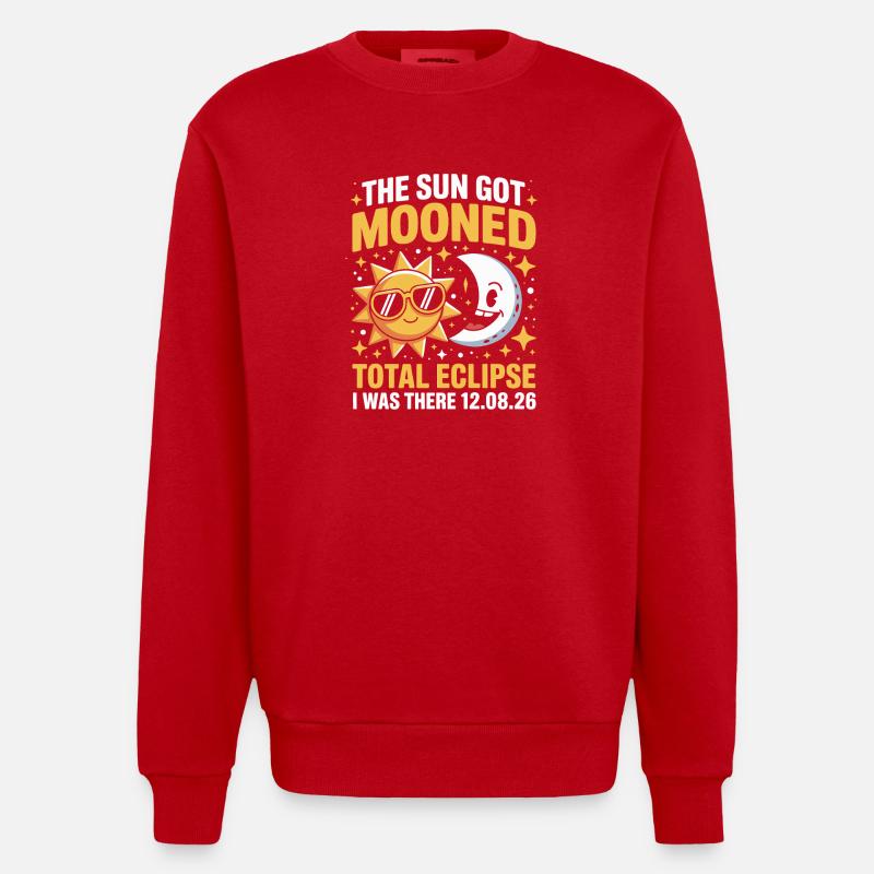 Sun Moon Total Eclipse Saying - Heavyweight Oversized Organic Crew Neck Made in EU - red