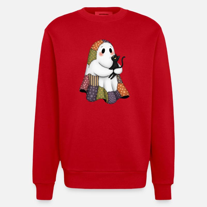 Patchwork fantôme avec chat noir - Sweat bio épais oversize fabriqué en UE - rouge