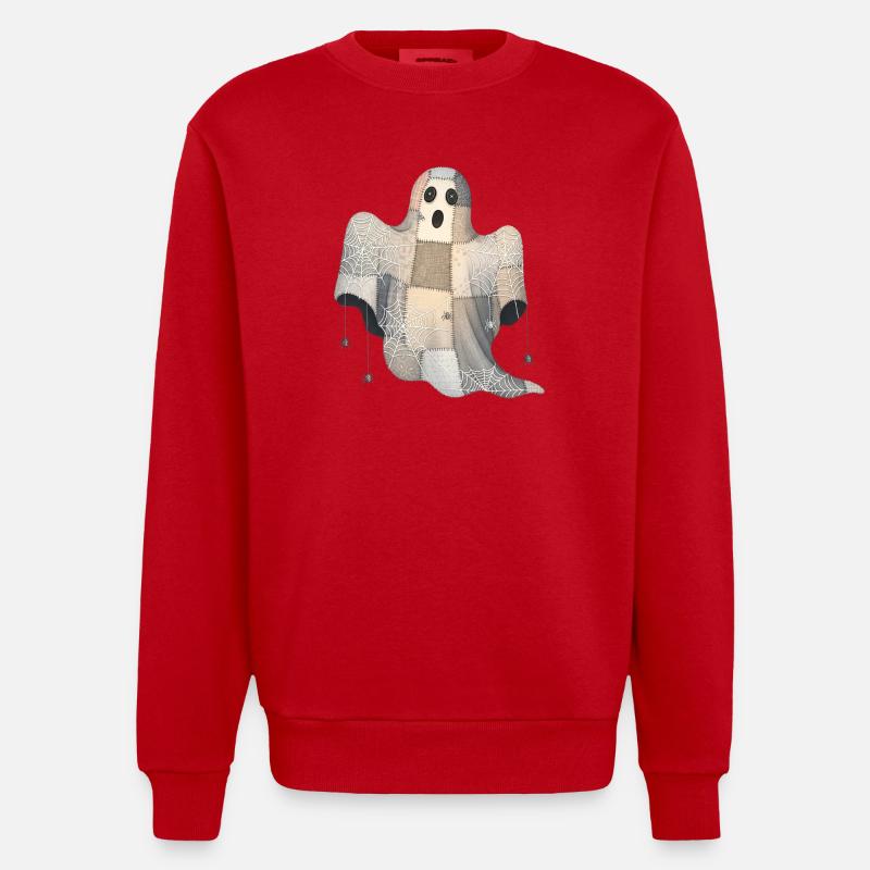 Patchwork Ghost with Spider Webs - Heavyweight Oversized Organic Crew Neck Made in EU - red
