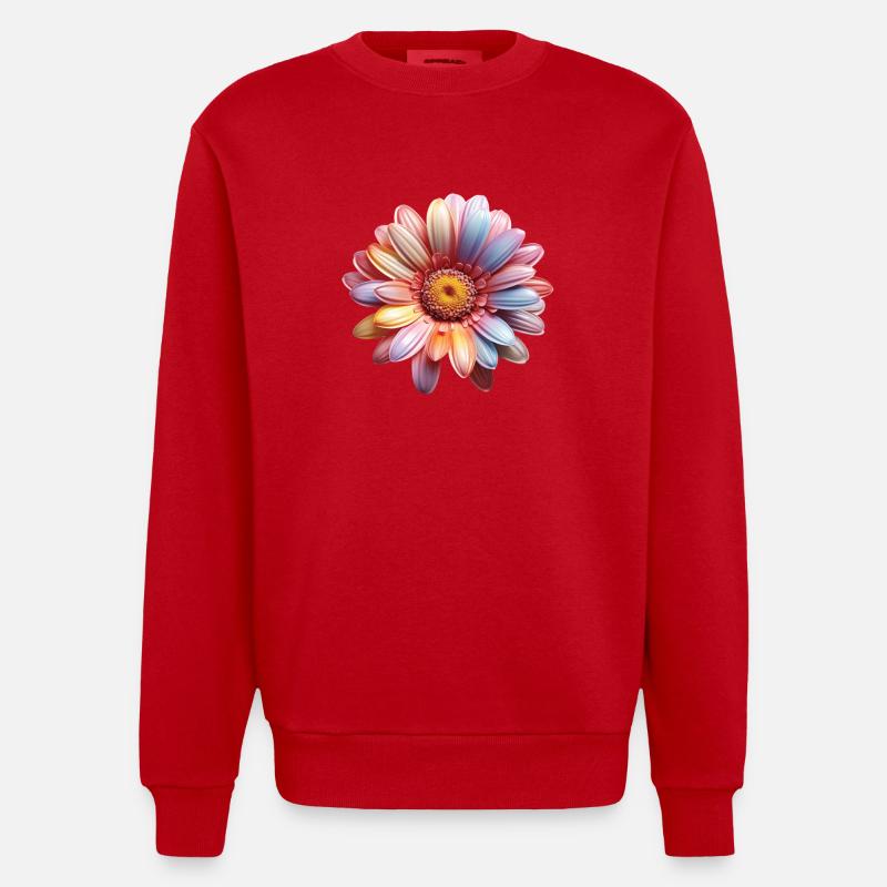 Regenbogen Gänseblümchen – Bunte Flowerpower - Heavyweight Oversized Organic Crew Neck Made in EU - Rot