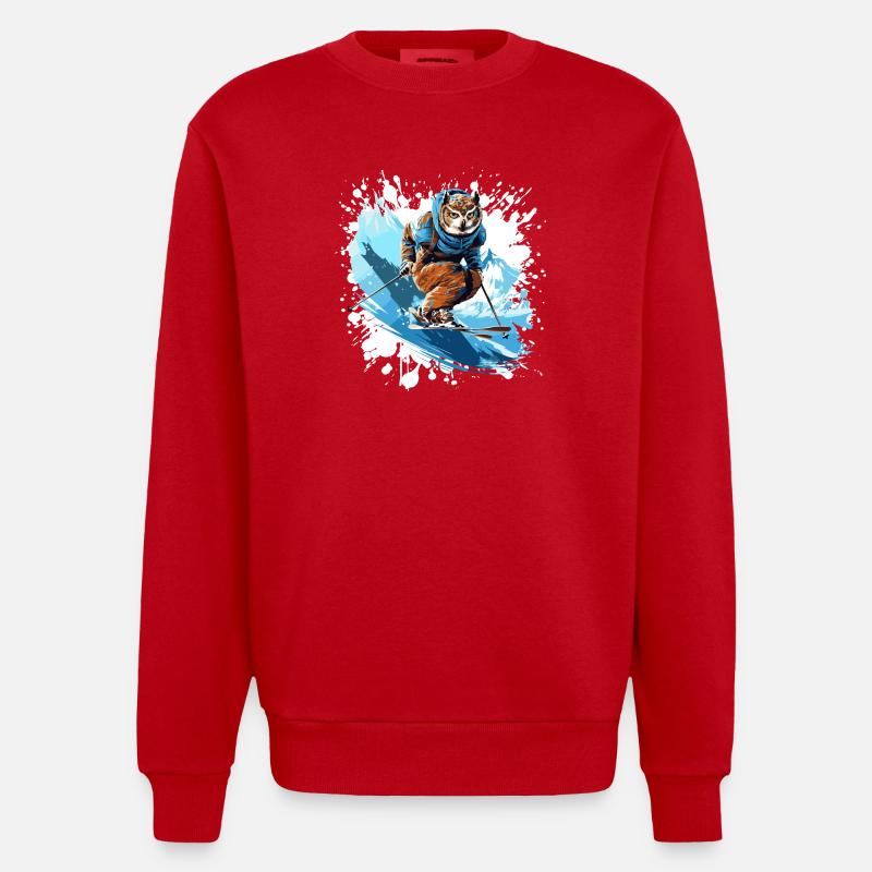 Eule Ski Skifahren - Heavyweight Oversized Organic Crew Neck Made in EU - Rot
