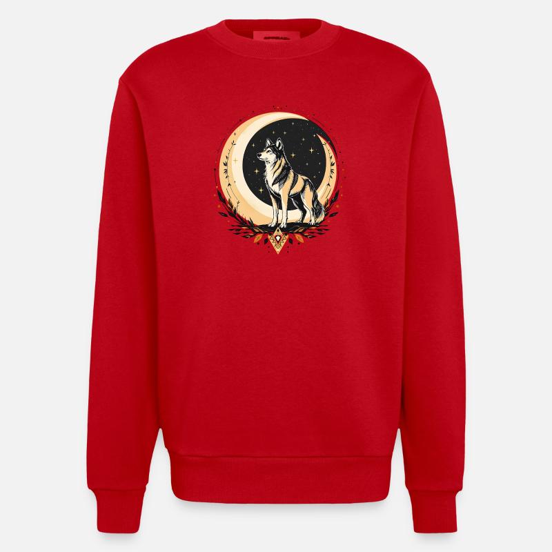 Boho Wolf - Heavyweight Oversized Organic Crew Neck Made in EU - Rot