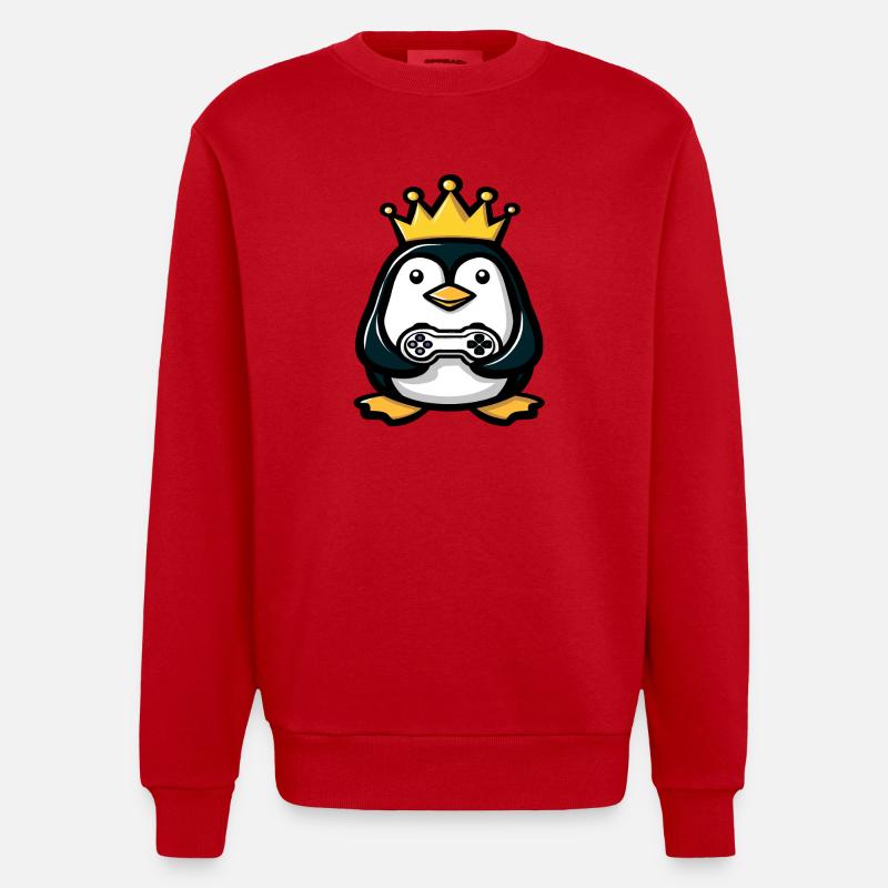 Pinguin mit gaming controller und Krone - Heavyweight Oversized Organic Crew Neck Made in EU - Rot
