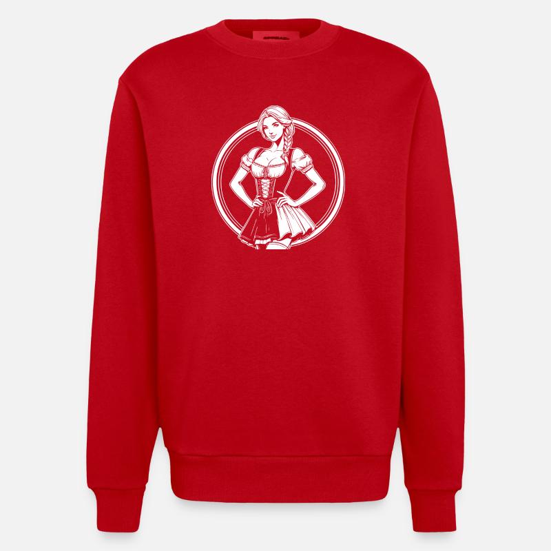 Cooles Dirndl Comic Design - Heavyweight Oversized Organic Crew Neck Made in EU - Rot
