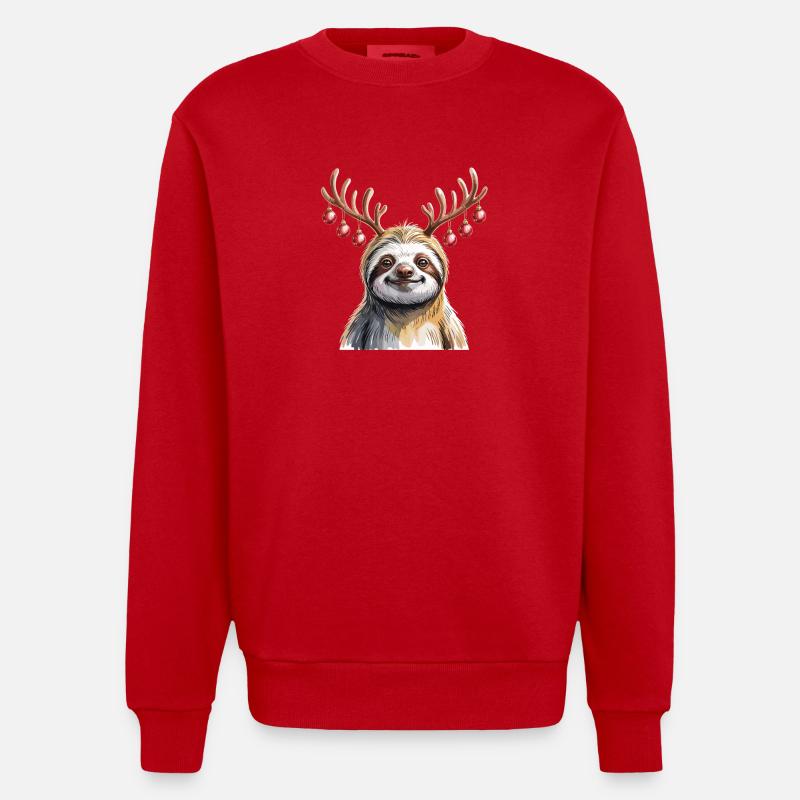 Faultier Mit Rentiergeweih Und Weihnachtskugeln - Heavyweight Oversized Organic Crew Neck Made in EU - Rot