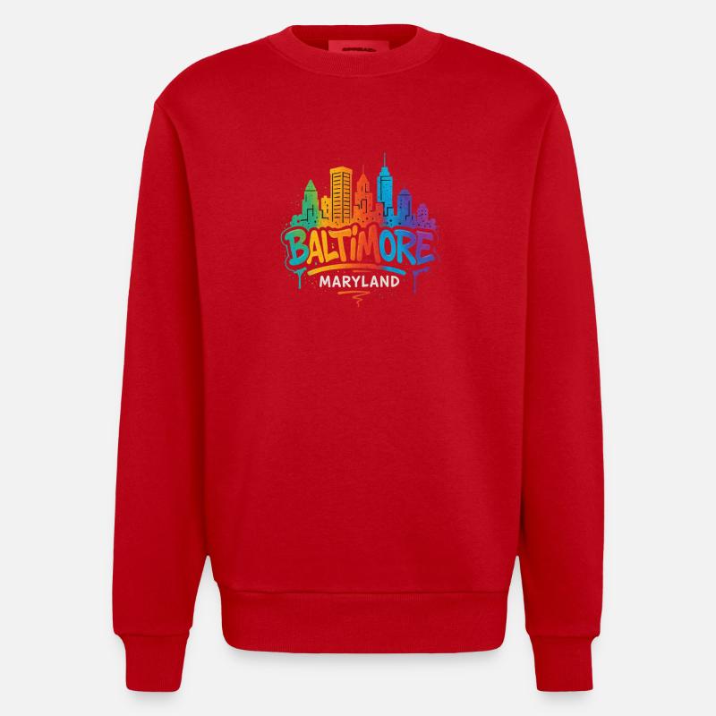 Baltimore Skyline Graffiti - Heavyweight Oversized Organic Crew Neck Made in EU - red