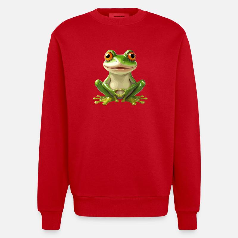 Grenouille joyeuse avec de grands yeux - - Sweat bio épais oversize fabriqué en UE - rouge