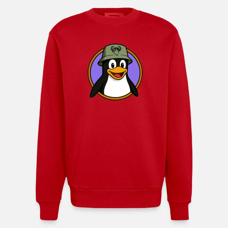 Tux Linux + GNU Hut - Heavyweight Oversized Organic Crew Neck Made in EU - Rot