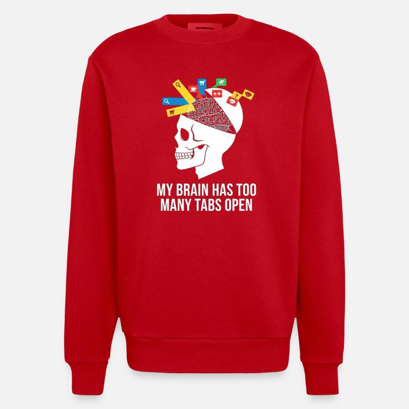 Tabs Open Skull Brain Meme - Heavyweight Oversized Organic Crew Neck Made in EU - red