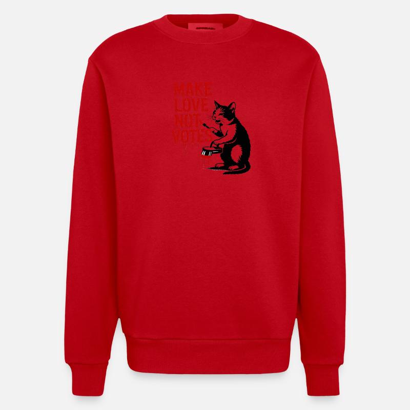 Make Love Not Votes Katze - Heavyweight Oversized Organic Crew Neck Made in EU - Rot