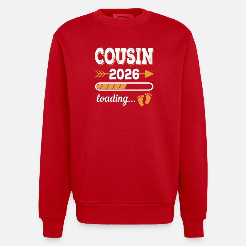 Cousin 2026 Loading Großer Cousin Geschenk - Heavyweight Oversized Organic Crew Neck Made in EU - Rot