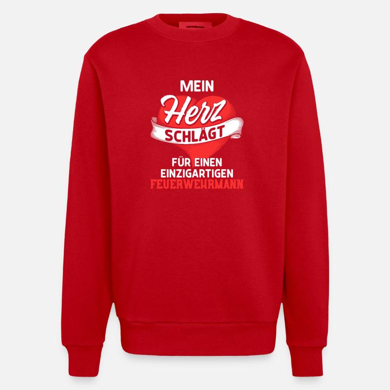 Heart beats for a firefighter - Heavyweight Oversized Organic Crew Neck Made in EU - red