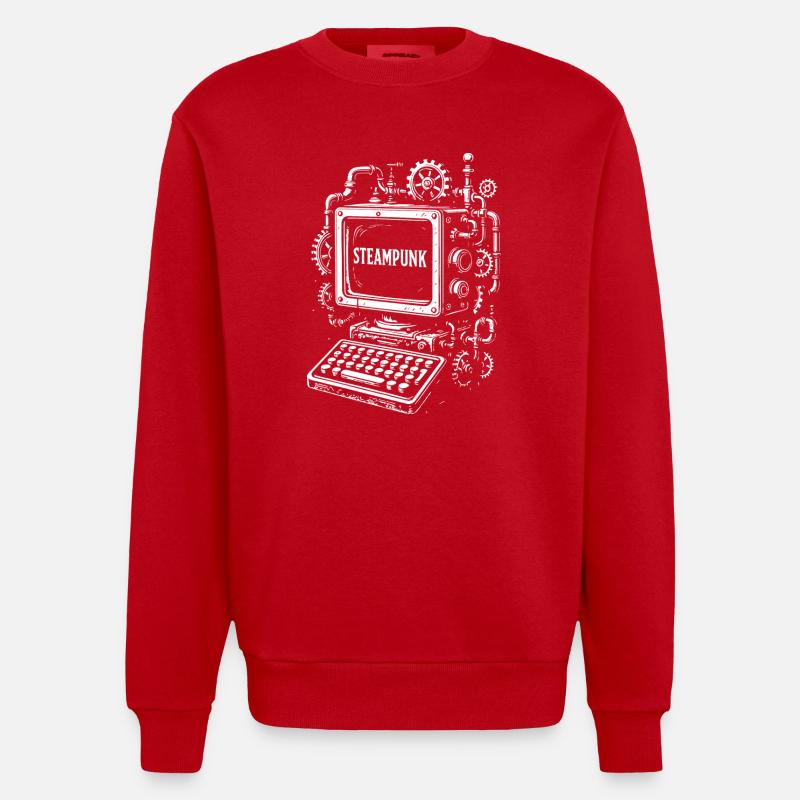 Steampunk Computer Gearwork - Heavyweight Oversized Organic Crew Neck Made in EU - red