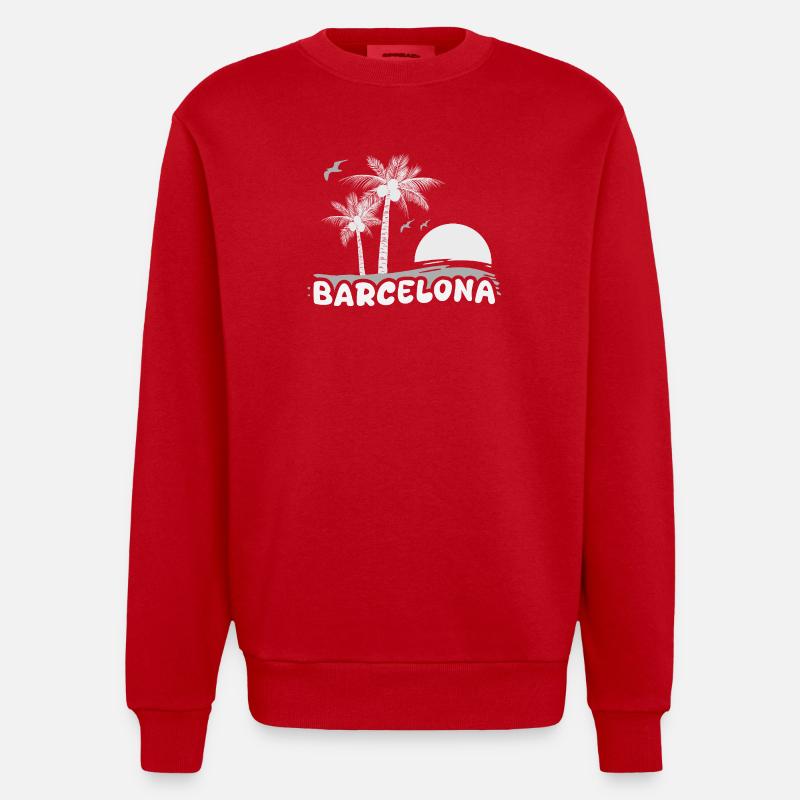 Barcelone comme plage - Sweat bio épais oversize fabriqué en UE - rouge