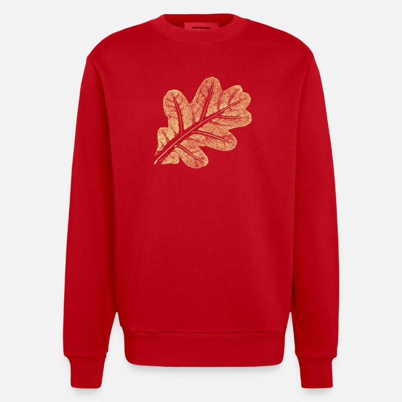 Blatt Eiche / Eichenblatt - Natur Design - Heavyweight Oversized Organic Crew Neck Made in EU - Rot