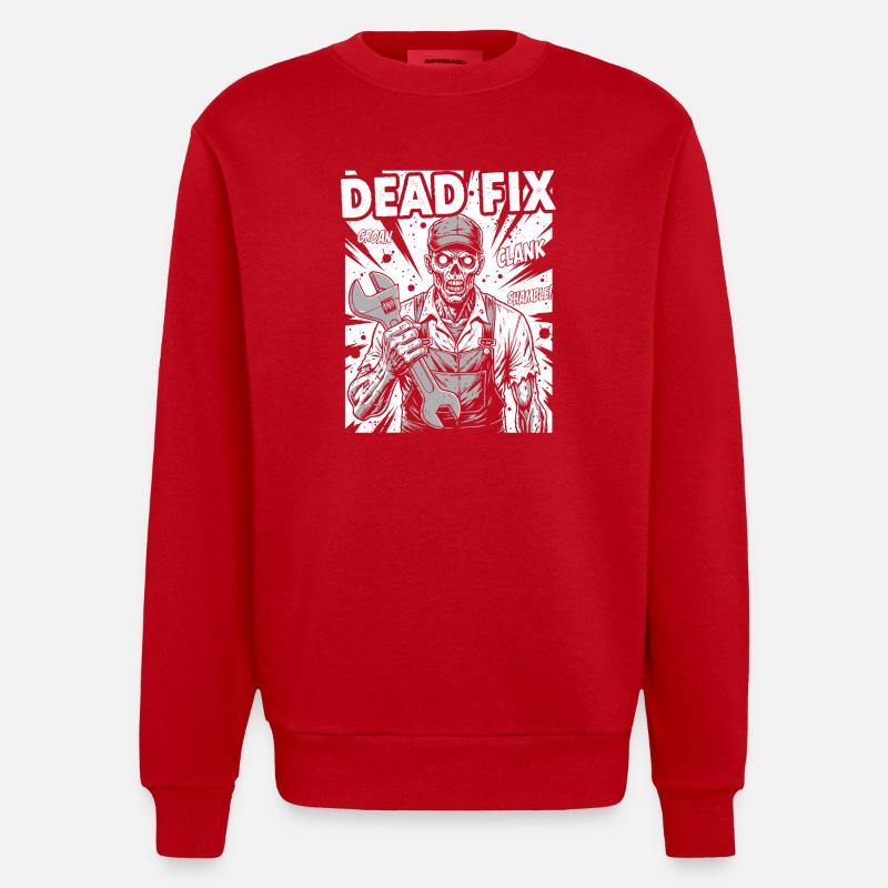 Dead Fix Skeleton Workshop - Heavyweight Oversized Organic Crew Neck Made in EU - red