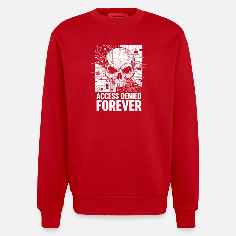 Skull Access Denied Forever - Heavyweight Oversized Organic Crew Neck Made in EU - red