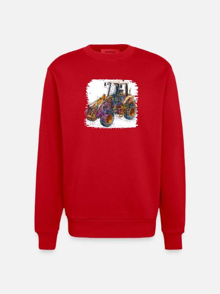 Neon Lines Construction Excavators - Heavyweight Oversized Organic Crew Neck Made in EU - red