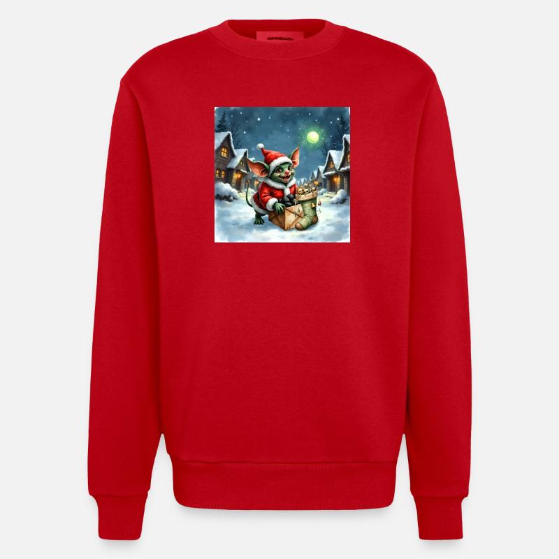 Weihnachtself schiebt verschneites Geschenk - Heavyweight Oversized Organic Crew Neck Made in EU - Rot