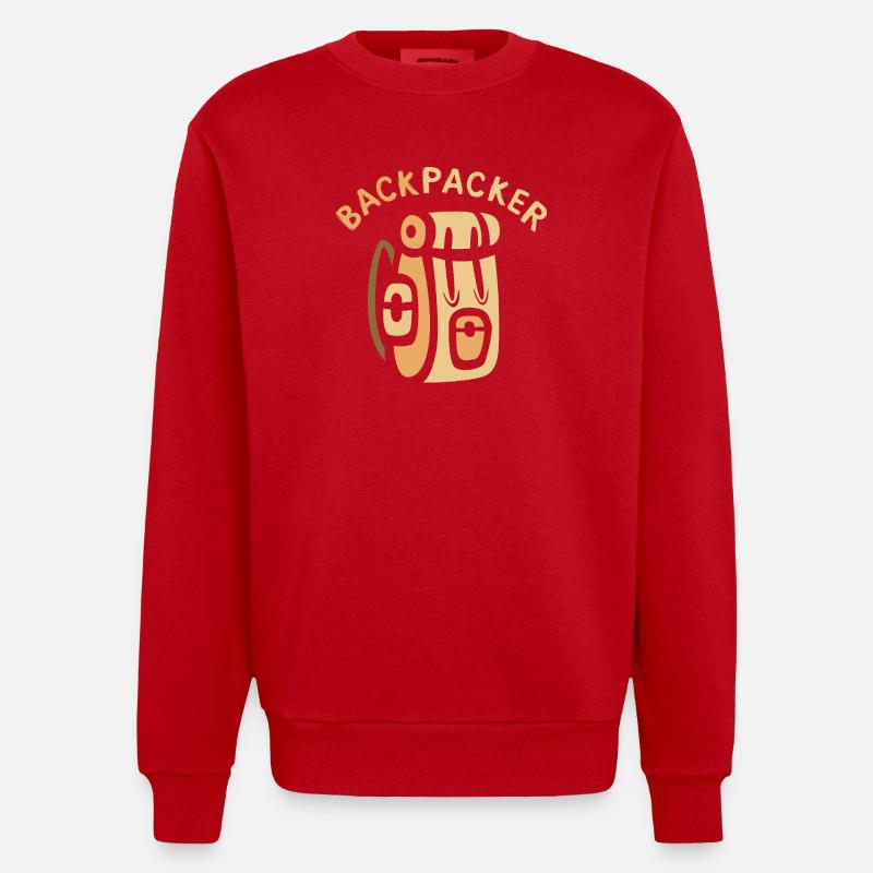 Backpacker Comic Backpack Design - Heavyweight Oversized Organic Crew Neck Made in EU - red