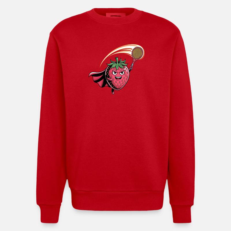 Erdbeere Superheld Tennis Smash mit Schläger - Heavyweight Oversized Organic Crew Neck Made in EU - Rot