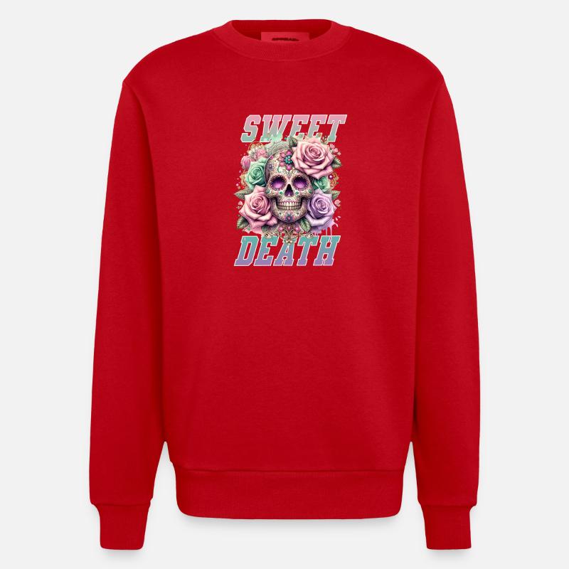 Fleurs Crâne Beauté Floraison - Sweat bio épais oversize fabriqué en UE - rouge