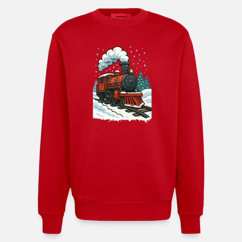 Winterliche Dampflok Comic - Heavyweight Oversized Organic Crew Neck Made in EU - Rot