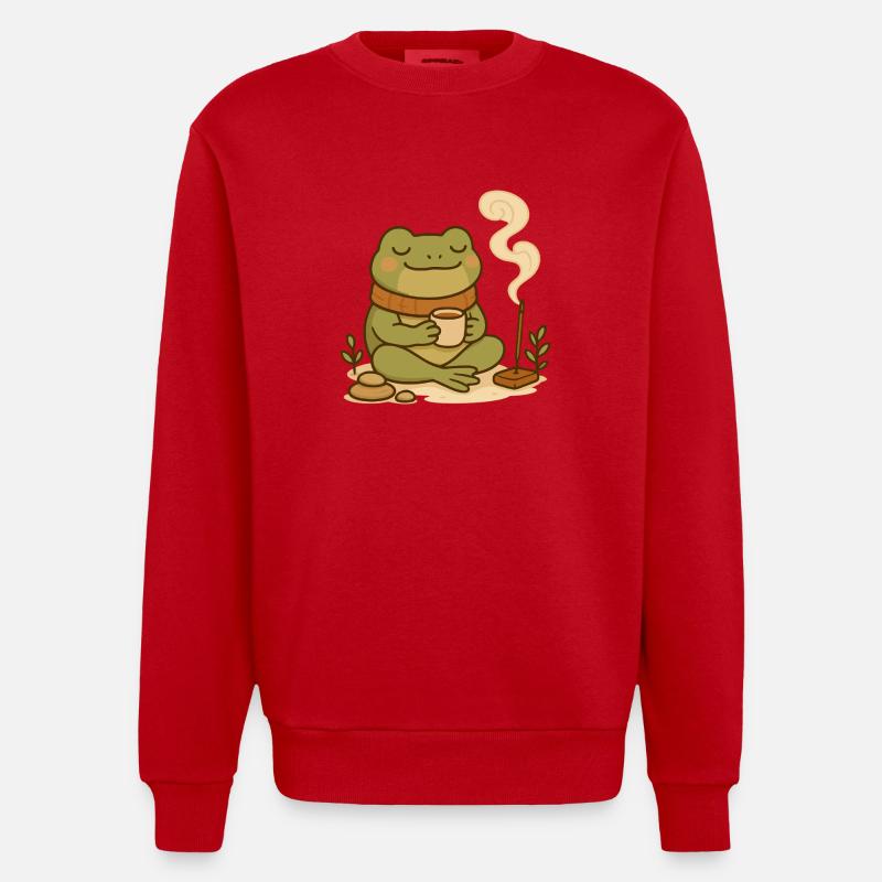Achtsamer Frosch mit Tee & Räucherstäbchen - Heavyweight Oversized Organic Crew Neck Made in EU - Rot