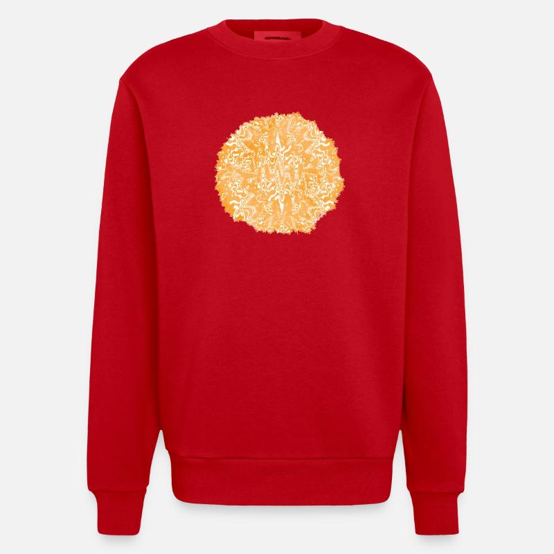 Orange tie-dye circle pattern - Heavyweight Oversized Organic Crew Neck Made in EU - red