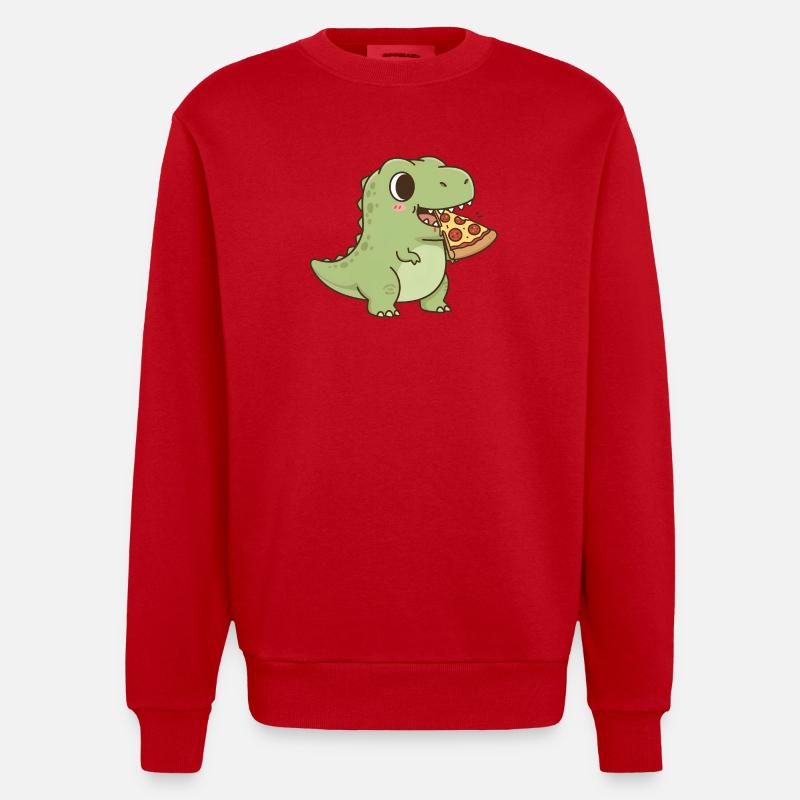 T-Rex mange une pizza - Sweat bio épais oversize fabriqué en UE - rouge
