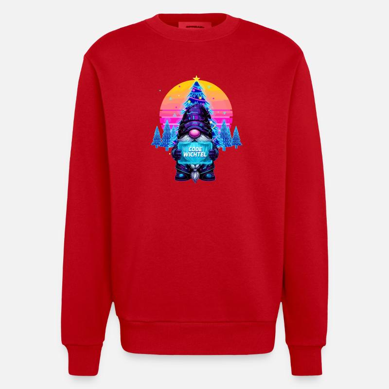 Cyberpunk Code Wichtel - Synthwave Xmas Nerd - Heavyweight Oversized Organic Crew Neck Made in EU - Rot