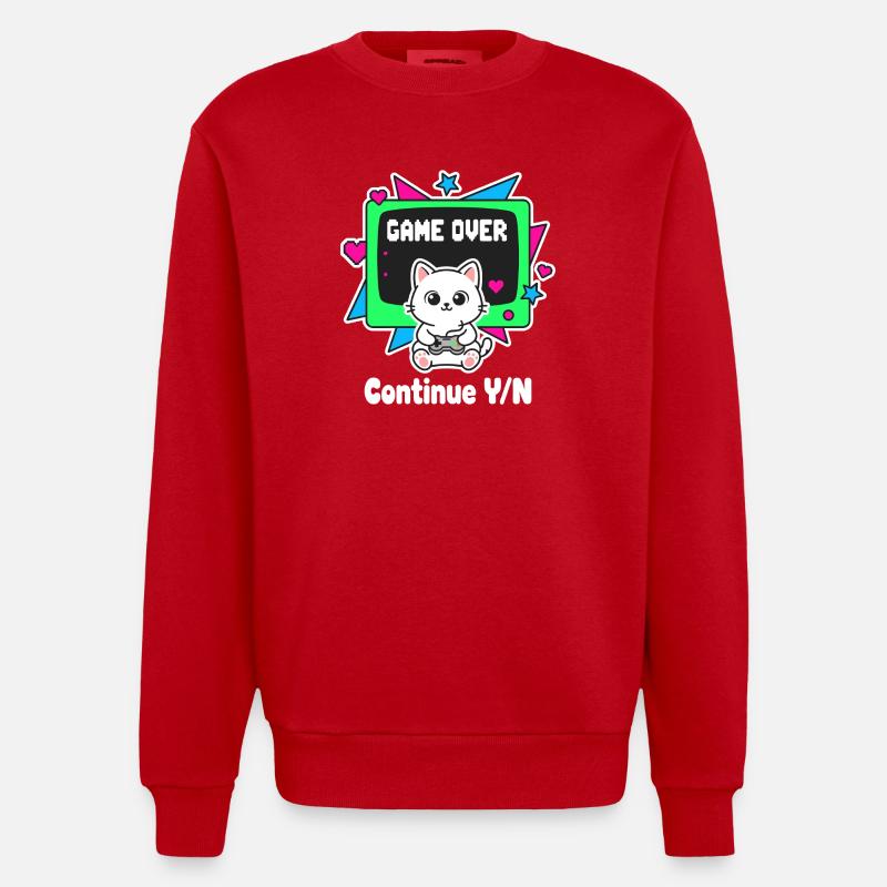 Retro Katzen Controller Game Over - Heavyweight Oversized Organic Crew Neck Made in EU - Rot