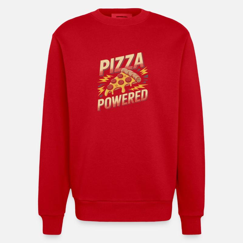 Pizza Powered - Pizza Rétro - Sweat bio épais oversize fabriqué en UE - rouge