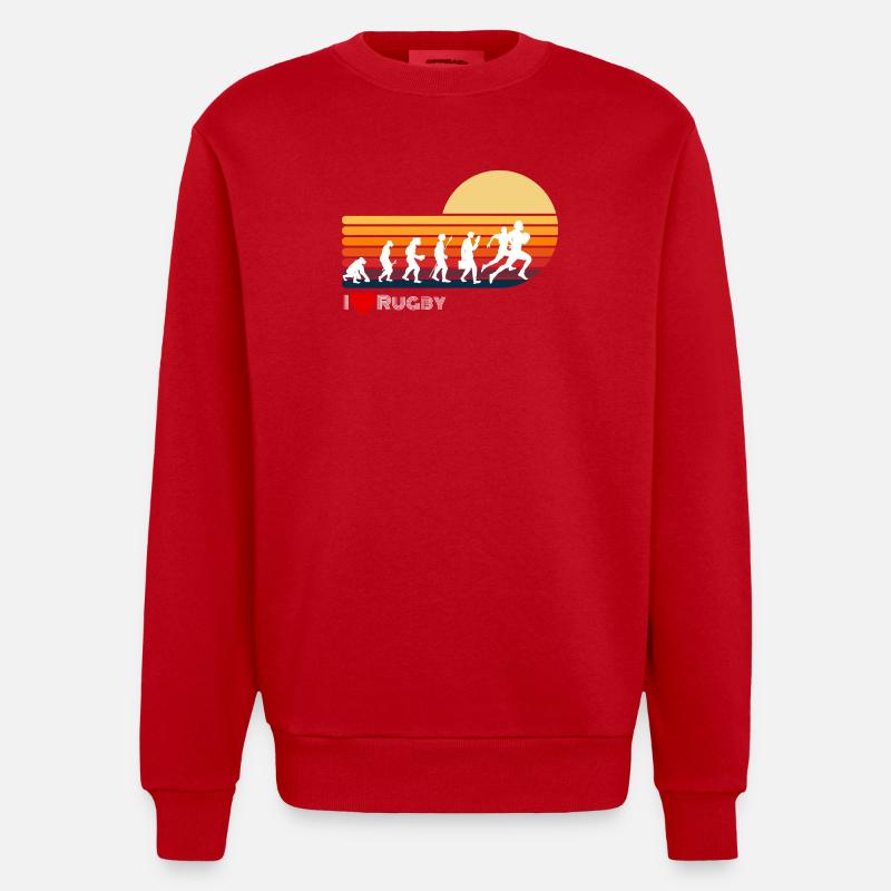 Rugby Retro Evolution Sunset - Heavyweight Oversized Organic Crew Neck Made in EU - red