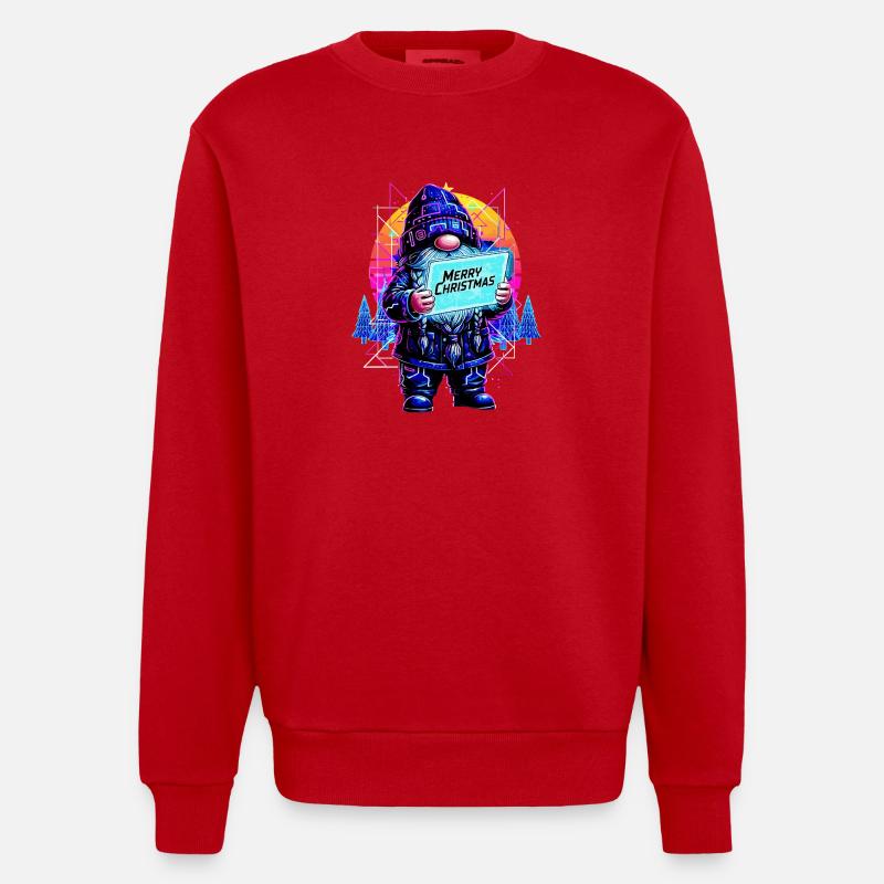 Merry Christmas - Synthwave Gnom 80s - Heavyweight Oversized Organic Crew Neck Made in EU - Rot