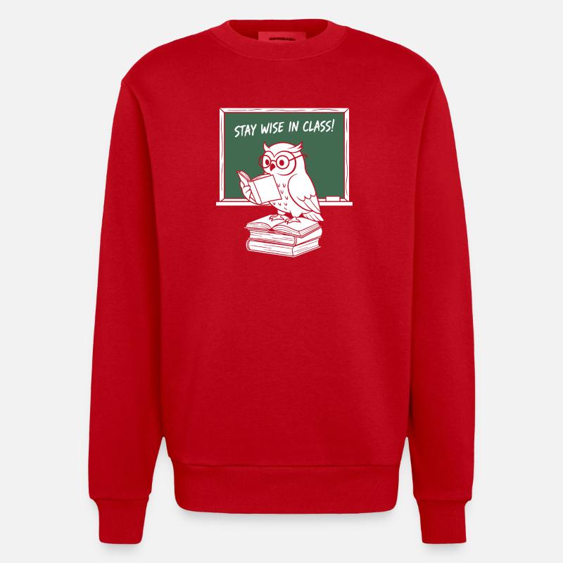 Wise owl reading in class - Heavyweight Oversized Organic Crew Neck Made in EU - red