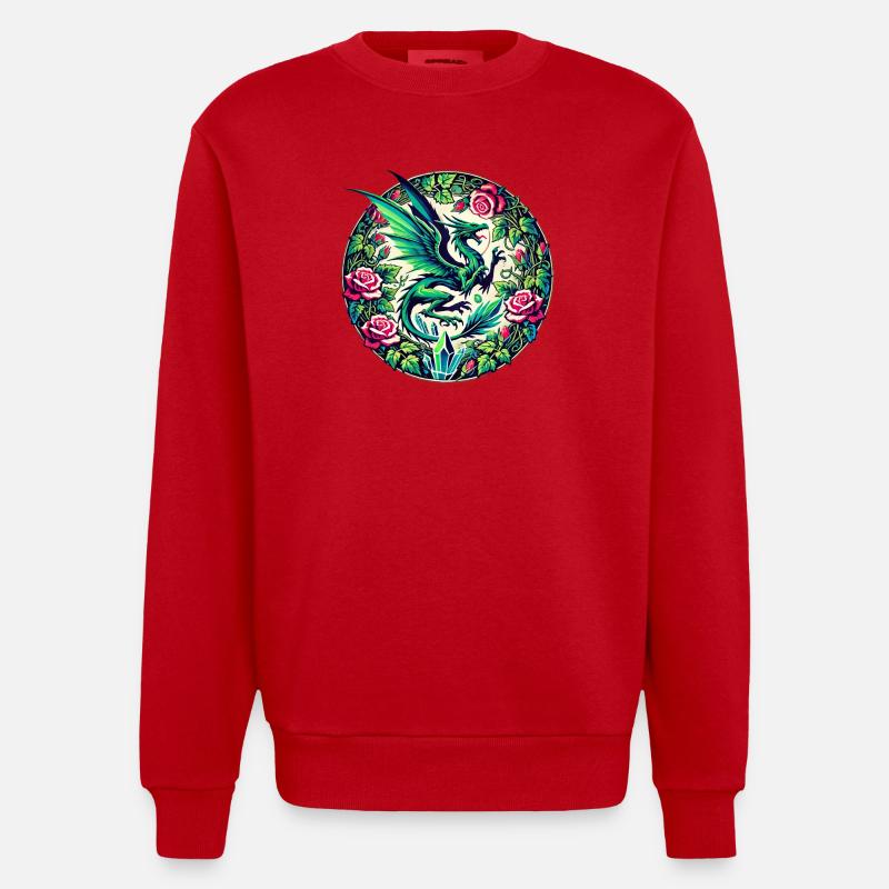 Phénix verdoyant à Rose Circle - Sweat bio épais oversize fabriqué en UE - rouge