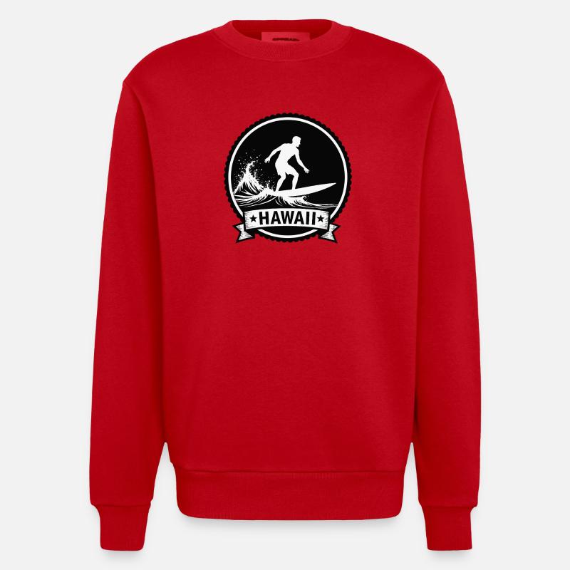 Insigne des vagues de surf d’Hawaï - Sweat bio épais oversize fabriqué en UE - rouge