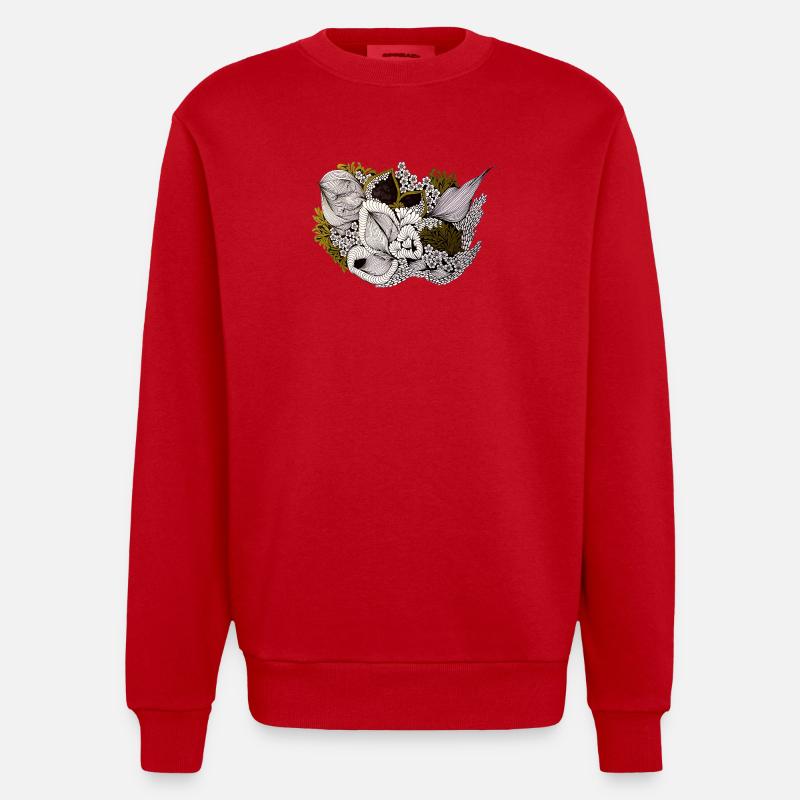 Art au trait de Pflanzenrausch - Sweat bio épais oversize fabriqué en UE - rouge
