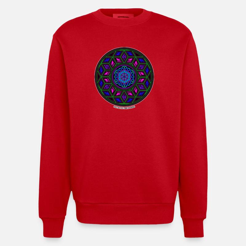 Fractal Evolution Experience Kaleidoscope Mandala - Heavyweight Oversized Organic Crew Neck Made in EU - red