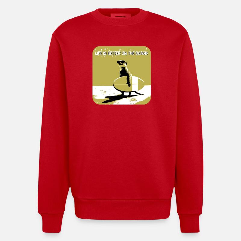 cooles Erdmännchen mit Surfboard - Heavyweight Oversized Organic Crew Neck Made in EU - Rot
