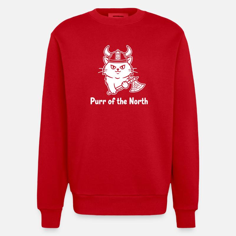 Chat viking avec hache - Sweat bio épais oversize fabriqué en UE - rouge
